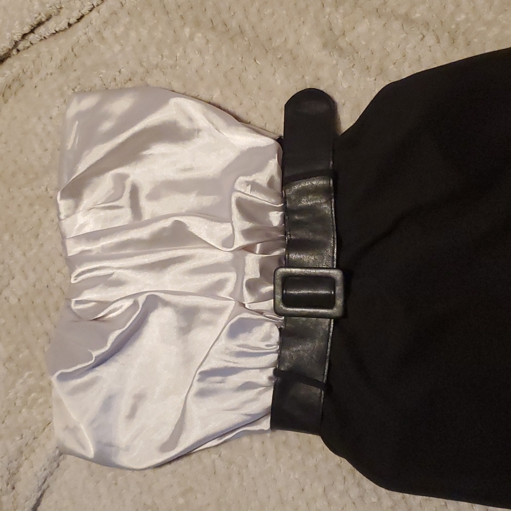 Black & white belted cocktail dress with pockets
